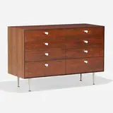 Thin Edge cabinet, model 5221 by George Nelson & Associates, 1952, rosewood, aluminum, enameled aluminum, sold Feb 2022