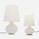 Max Ingrand, Table lamps model 1853, set of two, frosted glass, enameled steel