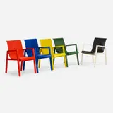 Armchairs model 51, set of five by Alvar Aalto, bent plywood, painted birch, sold Jan 2022