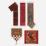 African and Asian, Collection of five textiles, fabric, cotton, wool, silk, beads