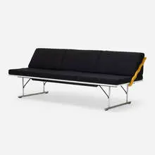 Experiment sofa by Yrjö Kukkapuro, 1982, chrome-plated steel, lacquered wood, upholstery, enameled steel, sold Jan 2022