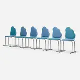 Yrjö Kukkapuro, Cloud chairs, set of six, 1984, lacquered wood, chrome-plated steel, upholstery
