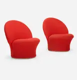 Pierre Paulin, Lounge chairs model F572, pair, 1967, stretch jersey fabric over foam, lacquered plywood
