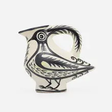 Pitcher by Pierre Toulhoat, c. 1950, glazed ceramic, sold Jan 2022