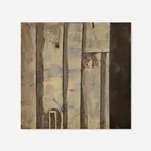 Facade by Gonzalo Fonseca, 1961, mixed media on wood panel, sold Jan 2022