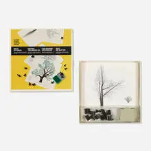 Bruno Munari, Metti le Foglie-Alberi game, model 2052A, 1973, offset lithograph, printed paper, rubber stamps, metal case with ink pad