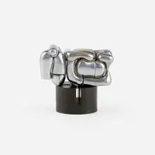 Mini Maria by Miguel Berrocal, 1968-69, chrome-plated zamak, brass, moonstone, sold Jan 2022
