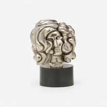 Portrait de Michele by Miguel Berrocal, 1969, nickel-plated zamak, brass, cubic zirconia, enamel, sold Jan 2022