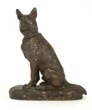 Louis Riché, Untitled, 1877-1949) Seated German shepherd bronze with brown patina