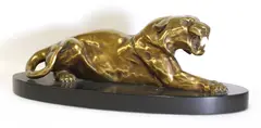 Charles Ruchot, Untitled, fl.1880-1925) Sitting tiger gilt-bronze on a marble base