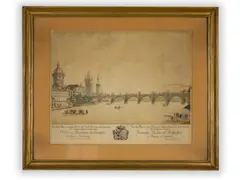 Johann Balzer, Charles Bridge, 18th century, Coloured copper engraving, paper