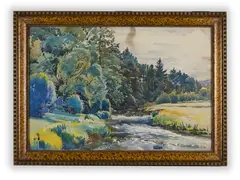 Václav Komrs, A River, 1928, Watercolour, paper