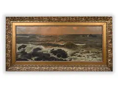 Beneš Knüpfer, Breaking Waves at Sunset, Oil on canvas