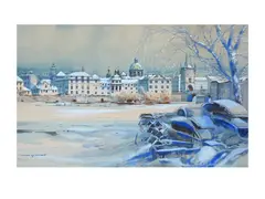 Oskar Schmidt, Waterfront in the Winter, Watercolour, gouache, paper