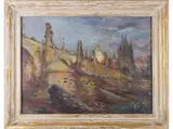 Jan Bedřich Plaček, Charles Bridge, 20th century, Oil on canvas