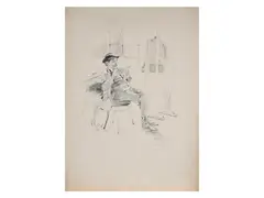 Karel Rélink, Three Portraits, 1900, Ink on cardboard