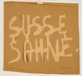 Chris Reinecke, Süsse Sahne, Frühe 1970er Jahre, Kugelschreiber auf braunem Velin, collagiert auf Packpapier