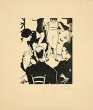 Christian Schad, Zirkusprobe, 1925, Holzschnitt auf Karton