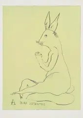 Betender Hase (Aus: Quengelware) by Thomas Schütte, 2002/2013, Postkarte mit Farboffset auf beschichtetem Halbkarton, sold Sep 2024