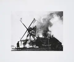 Andreas Slominski, Ohne Titel (Brennende Mühle), 1996, Serigrafie auf leichtem Karton
