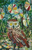 Guy Allott, His Edges (Owl), 2024, Öl auf Leinwand, mittig gestickt