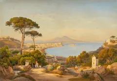 Salomon Corrodi, Blick auf die Bucht von Neapel mit dem Vesuv, 1852, Aquarell auf Papier