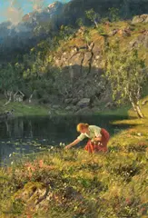 Hans Dahl, "Am stillen See", 1894, Öl auf Leinwand