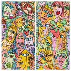 James Rizzi, "Let's All Get Together" &amp; "Friends", Jeweils: 2002, Acryl auf Leinwand