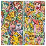 James Rizzi, "Let's All Get Together" &amp; "Friends", Jeweils: 2002, Acryl auf Leinwand