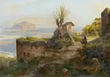 Carl Morgenstern, Blick auf die Bucht von Palermo mit dem Monte Pellegrino, Öl auf Leinwand
