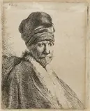 Rembrandt van Rijn, Mann mit Schnurrbart und turbanartiger Mütze, 1630, Radierung auf Papier