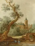 Frans de Hulst, Flusslandschaft mit Brücke und Kirche, Um 1630-35, Öl auf Holz