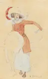 Hedwig von Branca, Schlittschuhläuferin, Aquarell über Bleistift auf Papier