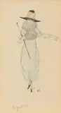 Hedwig von Branca, "Regnet's", Farbstift und Tusche auf Papier