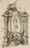 Luigi Vanvitelli, Entwurfsstudie für einen Altar, Lavierte Federzeichnung auf Papier