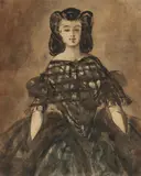 Constantin Guys, "La crinoline", Lavierte Tuschzeichnung auf Papier