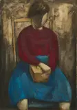 Peter Herkenrath, Ohne Titel (Frau mit Kaffeemühle), 1946, Öl auf Leinwand