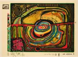 Friedensreich Hundertwasser, Eyebalance Number Five (Aus: Look at it on a rainy Day), 1972, Farbserigrafie, teilweise mit Lackfirnis, mit Metallprägung auf Velin