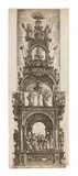 Daniel Hopfer, Großer Altaraufsatz mit der Anbetung, der Kreuzigung und der Auferstehung, gekrönt von den Aposteln Petrus und Paulus, 1518, Kupferstich auf Papier