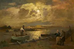 Louis Douzette, Vollmondnacht an der Ostsee, Öl auf Leinwand