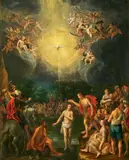 Adriaen van Nieulandt, Die Taufe Christi im Jordan, Um 1657, Öl auf Holz