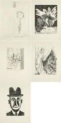 Mappenwerk, Radierungen Eins - intaglio prints one, 2009, 9 Radierungen in verschiedenen Techniken auf Hahnemühle. In orangefarbener originaler Leinenkassette mit Deckelprägung