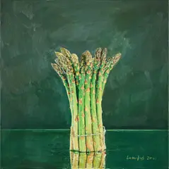 Ulrich Lamsfuß, "Gemüse knackig, frisch und gesund. Neuer Honos Verlag. Spargel", 2011, Öl auf Leinwand