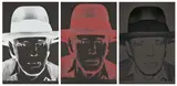 Joseph Beuys by Andy Warhol, 1980, Jeweils Farbserigrafie, zwei mit Diamantenstaub, auf schwarzem Arches Cover Papier, sold Nov 2024
