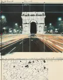 Christo, Arc de Triomphe, Wrapped, Project for Paris, 1989, Farboffsetlithografie und Collage auf Bütten