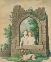 Deutsche Schule, Porträt der Prinzessinnen Bertha von Hessen-Barchfeld und Emilie von Hessen-Barchfeld, Aquarell auf Papier