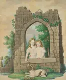 Deutsche Schule, Porträt der Prinzessinnen Bertha von Hessen-Barchfeld und Emilie von Hessen-Barchfeld, Aquarell auf Papier