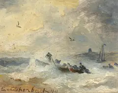 Andreas Achenbach, Ruderboot im Sturm, 1899, Öl auf Holz