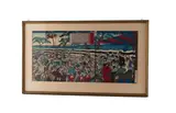 Yoshitoshi Tsukioka, Farbholzschnitt mit Schlachtenszene als Triptychon, Farbholzschnitt