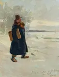 Hans Nikolaj Hansen, Selbstporträt des Künstlers im Schnee, 1914, Öl auf Leinwand
